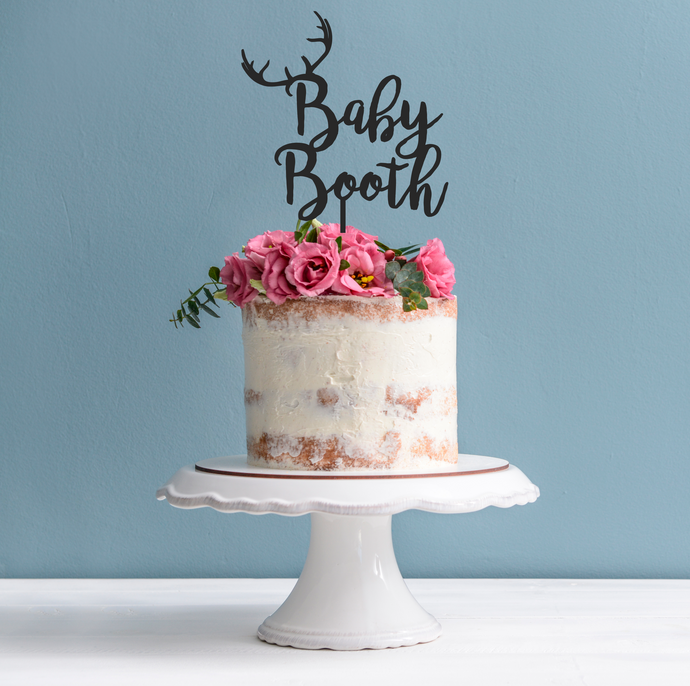 Baby Shower Cake Topper - Antler Baby Shower Cake Decoration Personalised with Name