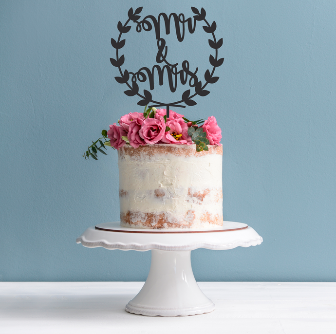 Mr & Mrs Wreath Cake Topper - Wedding Cake Decoration