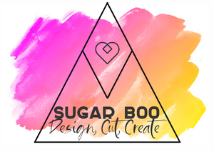 Sugar Boo Design Cut Create Logo Black Triangle with pink and orange watercolor back Melbourne Victoria Cake Toppers