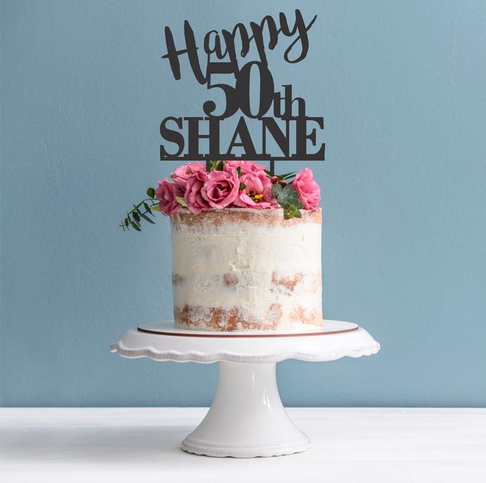 50th Birthday Cake Topper - Happy 50th Cake Decoration Name and Age