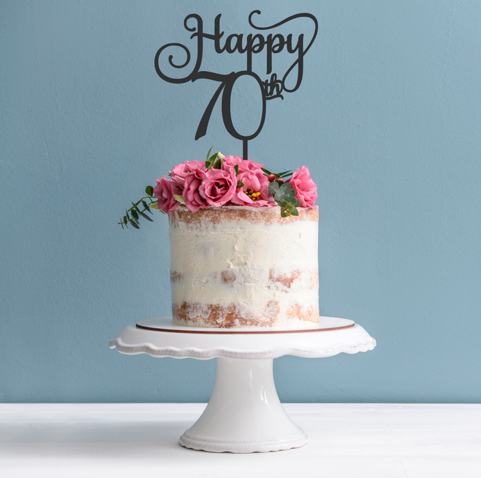 Happy 70th Cake Topper - Happy 70th Birthday Cake Decoration