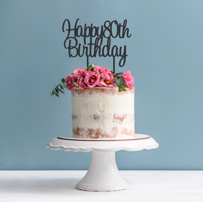 80th Cake Topper - Happy 80th Birthday Cake Topper