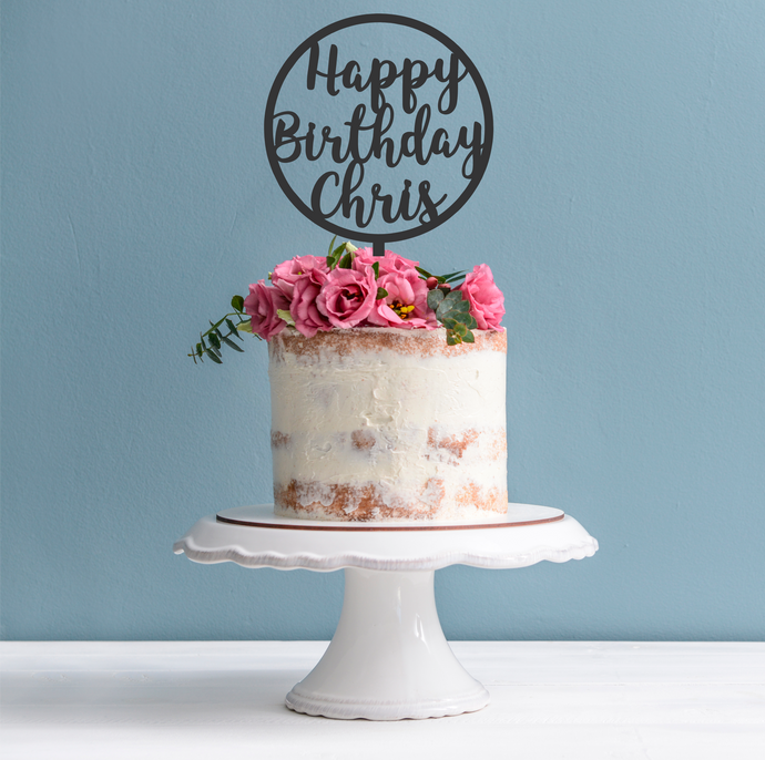 Birthday Cake Topper - Happy Birthday Cake Decoration Circle Name