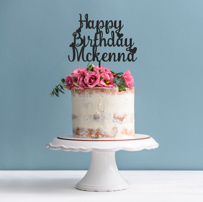 Birthday Cake Topper - Happy Birthday Cake Decoration with Hearts