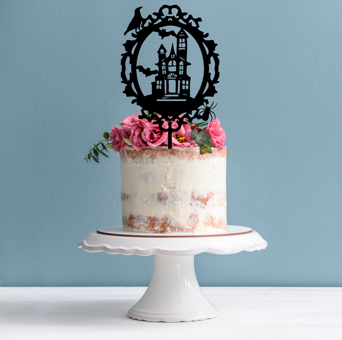 Halloween Cake Topper - Haunted House Silhouette Cake Decoration