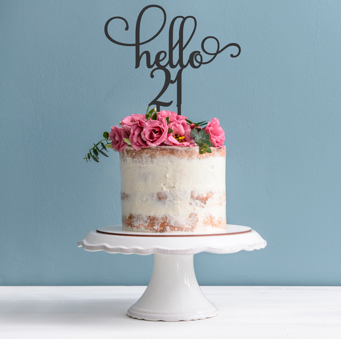 Hello 21 Cake Topper - 21st Birthday Cake Topper