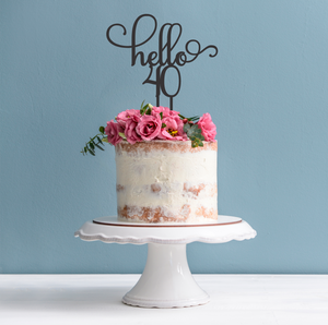 Hello 40 Cake Topper - 40th Birthday Cake Topper