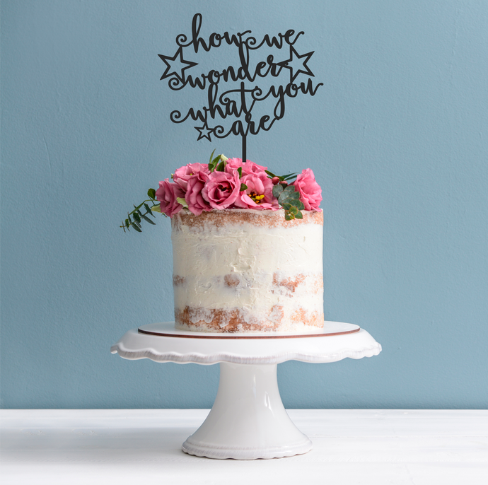 How We Wonder What You Are Cake Topper - Gender Reveal Cake Decoration