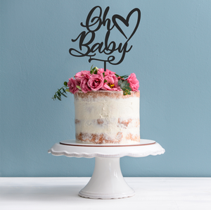 Oh Baby Cake Topper - Baby Shower Cake Decoration with Heart