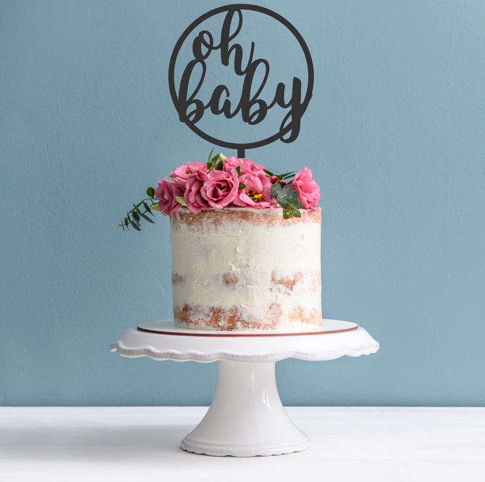 Oh Baby Cake Topper - Circle Baby Shower Cake Decoration