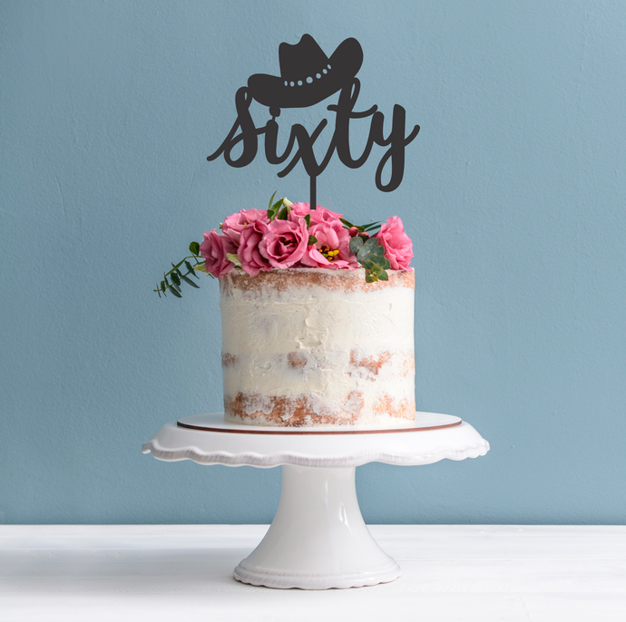 60th Birthday Cake Topper - Sixty Cowboy Hat Cake Decoration