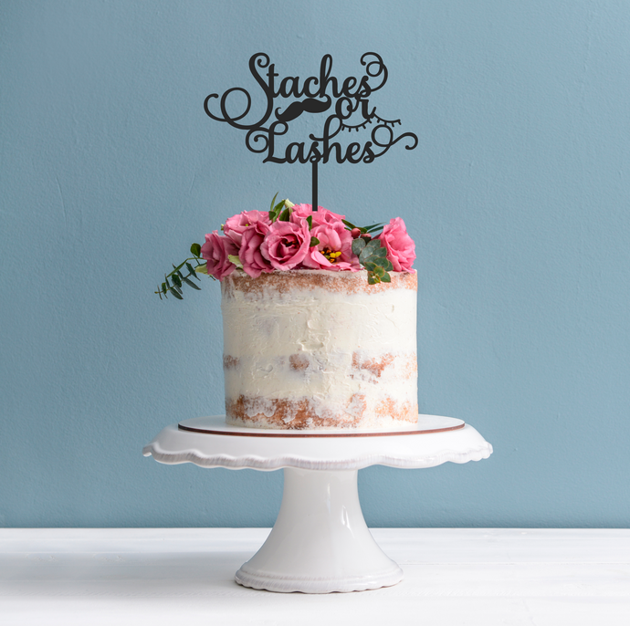 Staches or Lashes Cake Topper - Gender Reveal Cake Decoration