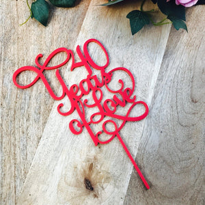 40 Years of Love Cake Topper Anniversary Cake Topper - SugarBooCakeToppersAnniversarySugarBooBespokeGiftsSugarBooCakeToppers
