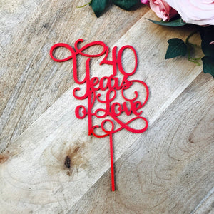 40 Years of Love Cake Topper Anniversary Cake Topper - SugarBooCakeToppersAnniversarySugarBooBespokeGiftsSugarBooCakeToppers