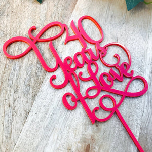 40 Years of Love Cake Topper Anniversary Cake Topper - SugarBooCakeToppersAnniversarySugarBooBespokeGiftsSugarBooCakeToppers