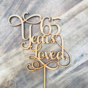 65 Years Loved Cake Topper Anniversary Cake Topper - SugarBooCakeToppersAnniversarySugarBooBespokeGiftsSugarBooCakeToppers