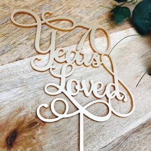 70 Years Loved Cake Topper Anniversary Cake Topper - SugarBooCakeToppersAnniversarySugarBooBespokeGiftsSugarBooCakeToppers