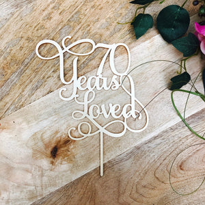 70 Years Loved Cake Topper Anniversary Cake Topper - SugarBooCakeToppersAnniversarySugarBooBespokeGiftsSugarBooCakeToppers