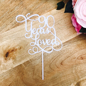 90 Years Loved Cake Toppe 90th birthday Cake Topper - SugarBooCakeToppersAnniversarySugarBooBespokeGiftsSugarBooCakeToppers