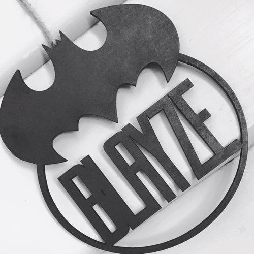 Batman Logo Personalised Name Hanging Plaque Batman Plaque Batman Bedroom Decor Batman Nursery Decor Batman Personalised Gift - SugarBooCakeToppersPersonalised HangingSugarBooBespokeGiftsSugarBooCakeToppers