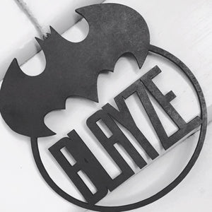 Batman Logo Personalised Name Hanging Plaque Batman Plaque Batman Bedroom Decor Batman Nursery Decor Batman Personalised Gift - SugarBooCakeToppersPersonalised HangingSugarBooBespokeGiftsSugarBooCakeToppers