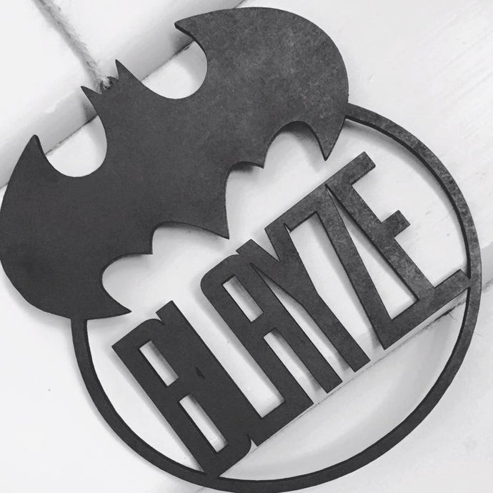 Batman Logo Personalised Name Hanging Plaque Batman Plaque Batman Bedroom Decor Batman Nursery Decor Batman Personalised Gift - SugarBooCakeToppersPersonalised HangingSugarBooBespokeGiftsSugarBooCakeToppers