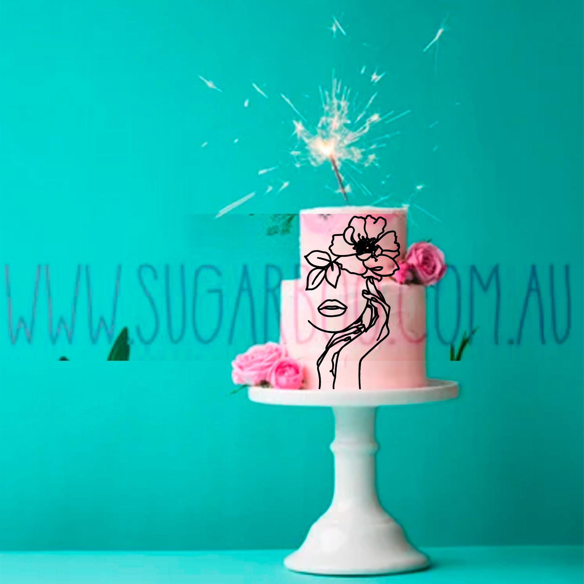 Line Art Face Front of Cake Silhouette - Floral Lady